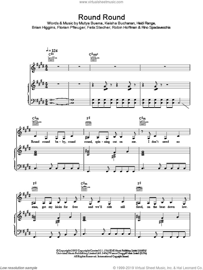 Round Round sheet music for voice, piano or guitar by Sugababes, intermediate skill level