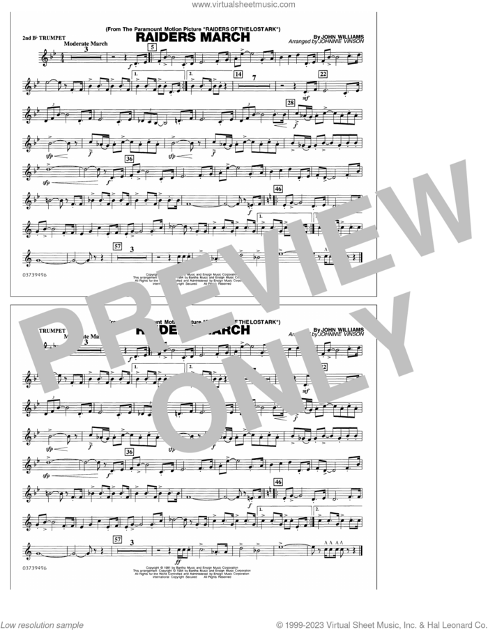 Raiders March (arr. Johnnie Vinson) sheet music for marching band (2nd Bb trumpet) by John Williams and Johnnie Vinson, intermediate skill level