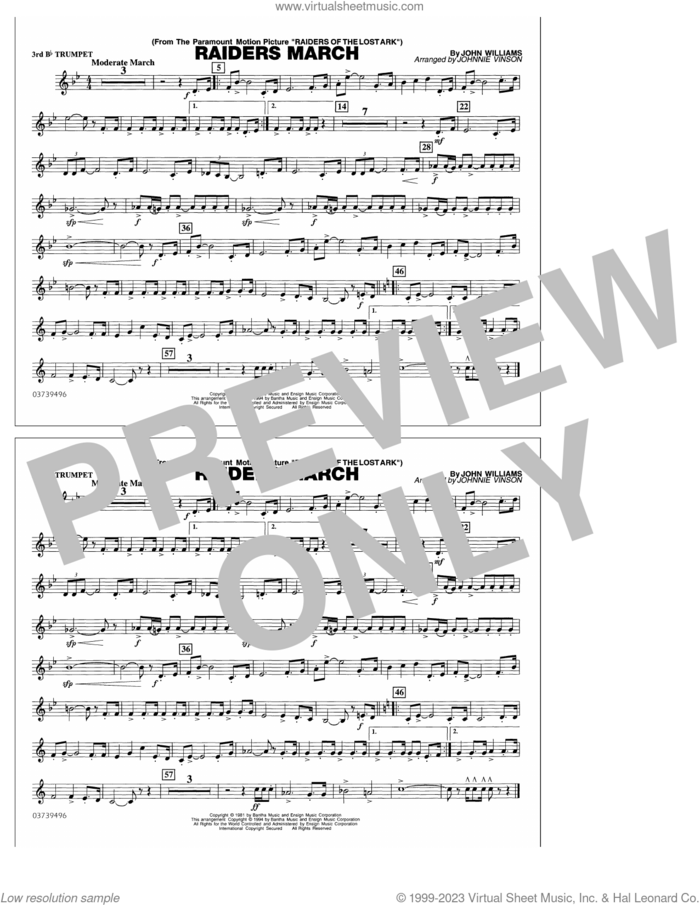 Raiders March (arr. Johnnie Vinson) sheet music for marching band (3rd Bb trumpet) by John Williams and Johnnie Vinson, intermediate skill level