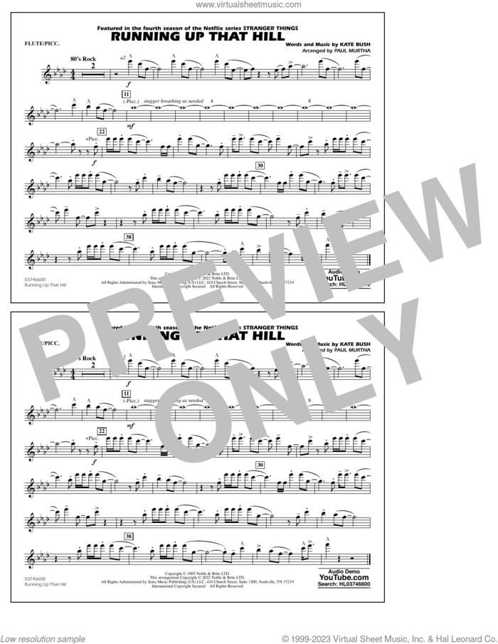 Running Up That Hill (arr. Paul Murtha) sheet music for marching band (flute/piccolo) by Kate Bush and Paul Murtha, intermediate skill level