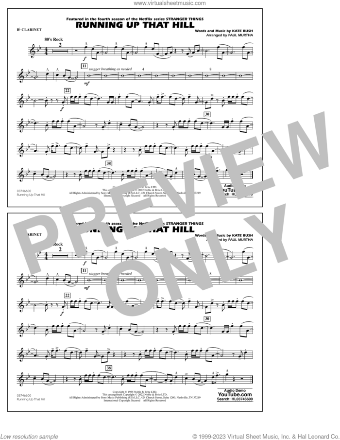 Running Up That Hill (arr. Paul Murtha) sheet music for marching band (Bb clarinet) by Kate Bush and Paul Murtha, intermediate skill level