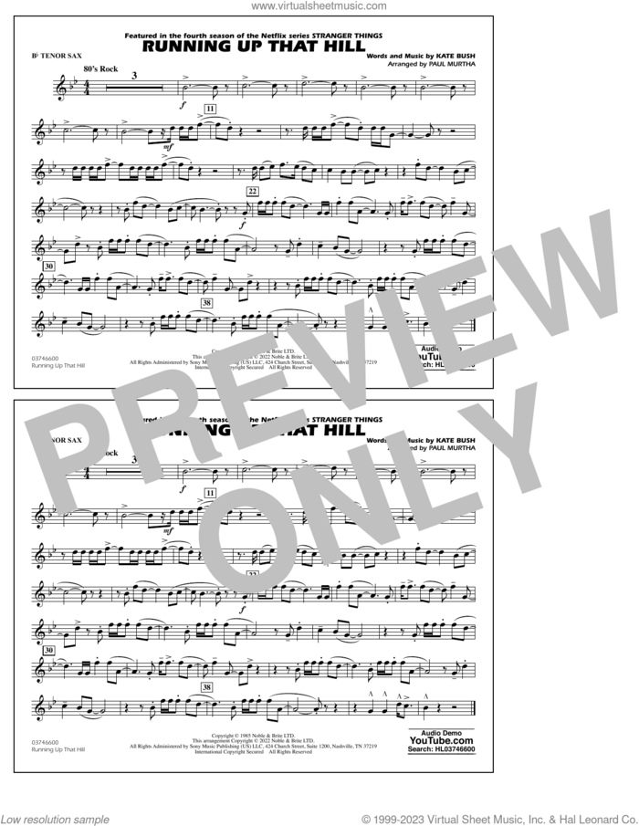 Running Up That Hill (arr. Paul Murtha) sheet music for marching band (Bb tenor sax) by Kate Bush and Paul Murtha, intermediate skill level