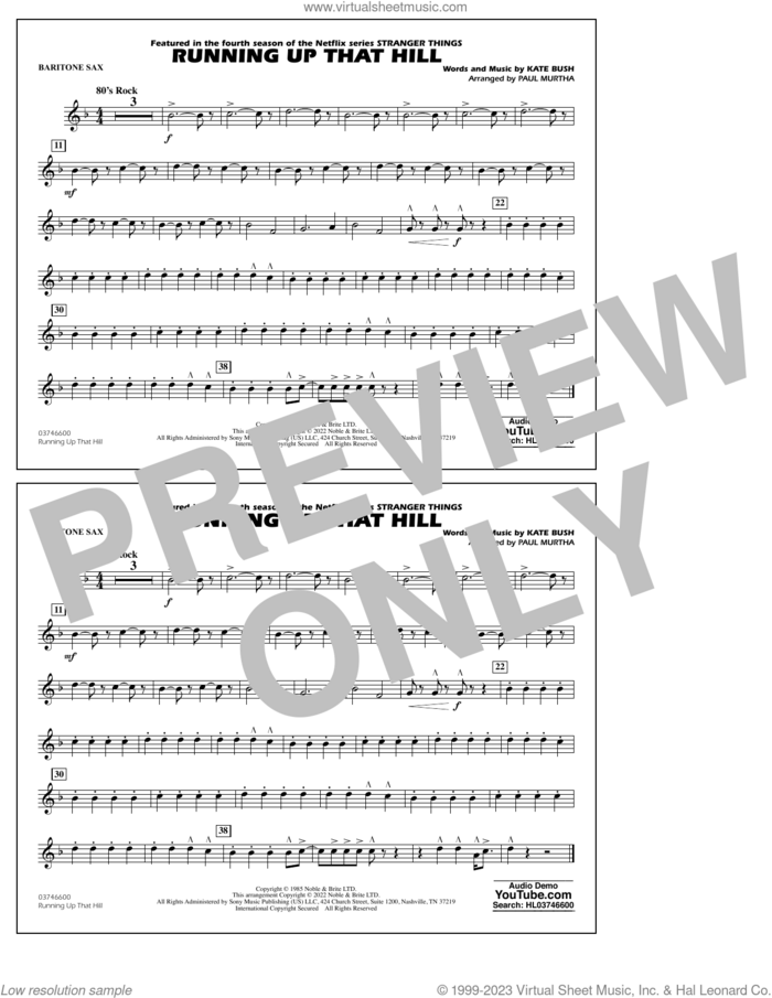 Running Up That Hill (arr. Paul Murtha) sheet music for marching band (Eb baritone sax) by Kate Bush and Paul Murtha, intermediate skill level