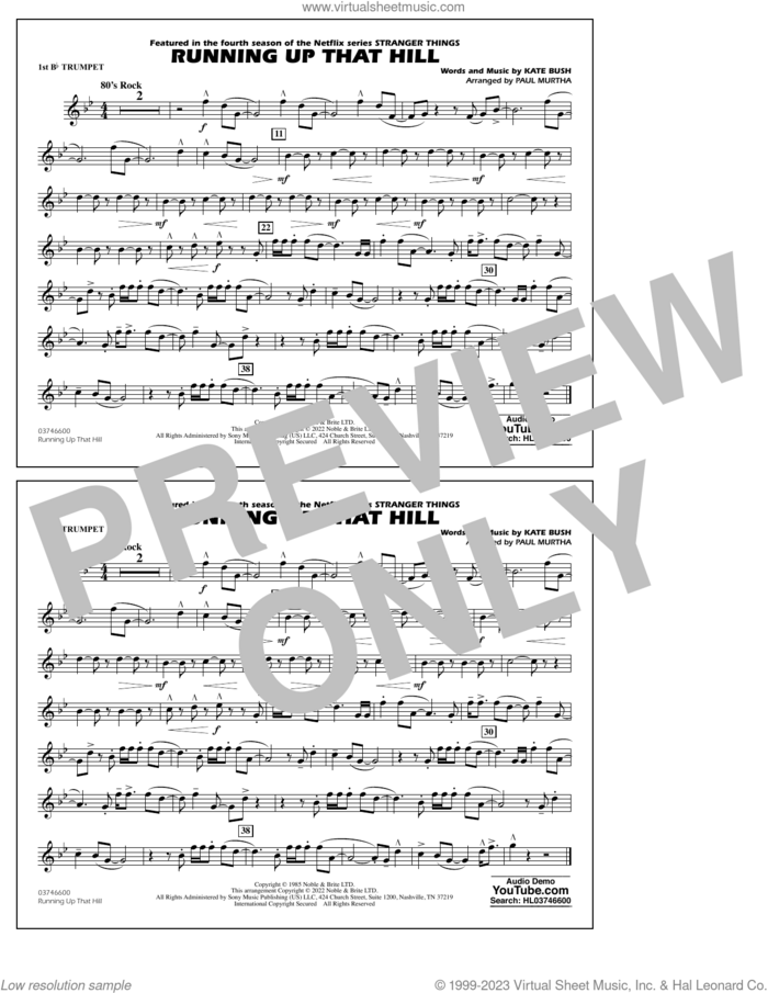 Running Up That Hill (arr. Paul Murtha) sheet music for marching band (1st Bb trumpet) by Kate Bush and Paul Murtha, intermediate skill level