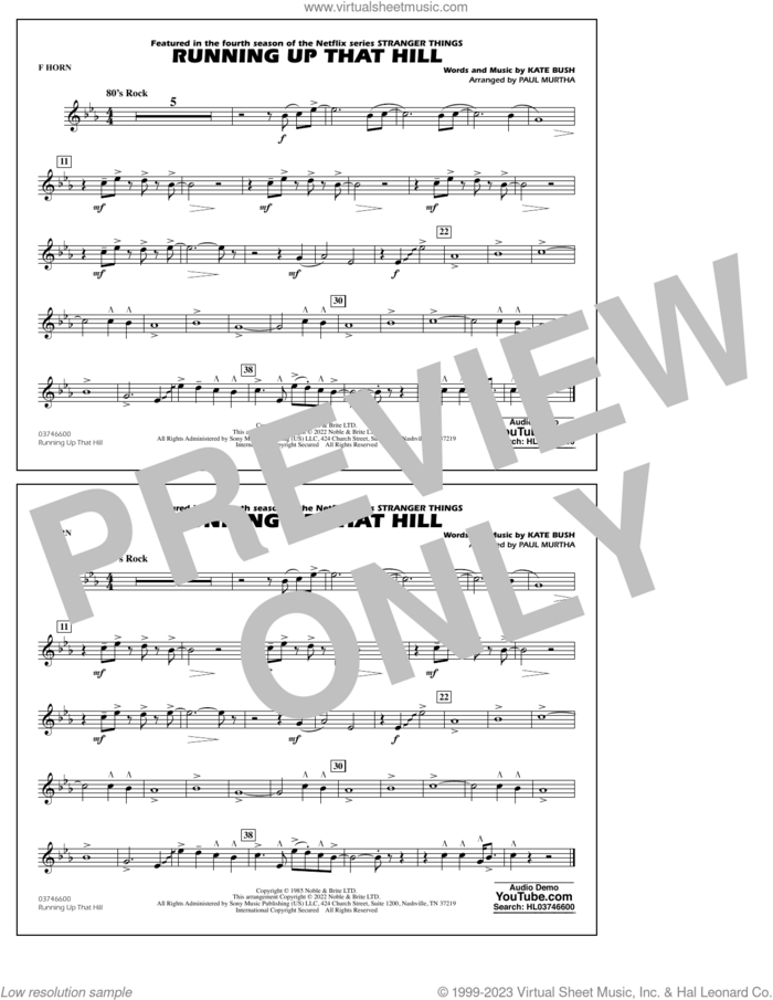 Running Up That Hill (arr. Paul Murtha) sheet music for marching band (f horn) by Kate Bush and Paul Murtha, intermediate skill level