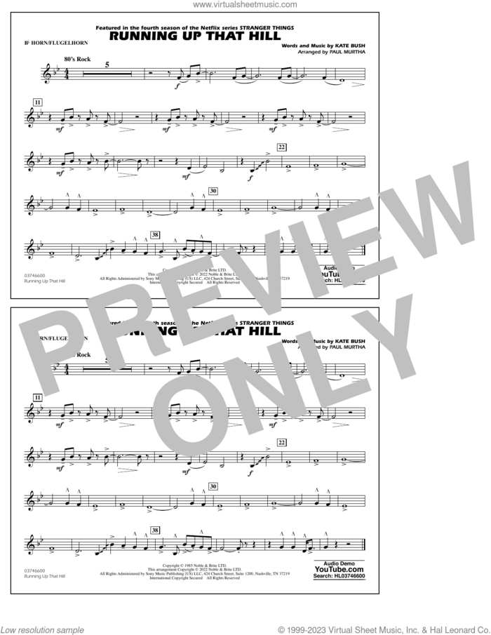 Running Up That Hill (arr. Paul Murtha) sheet music for marching band (Bb horn/flugelhorn) by Kate Bush and Paul Murtha, intermediate skill level