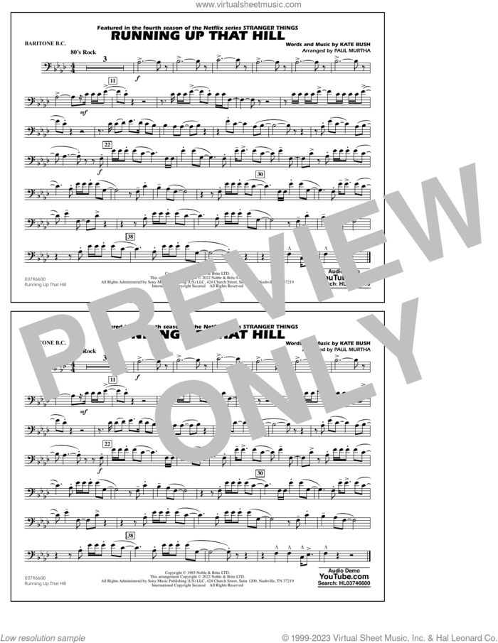 Running Up That Hill (arr. Paul Murtha) sheet music for marching band (baritone b.c.) by Kate Bush and Paul Murtha, intermediate skill level