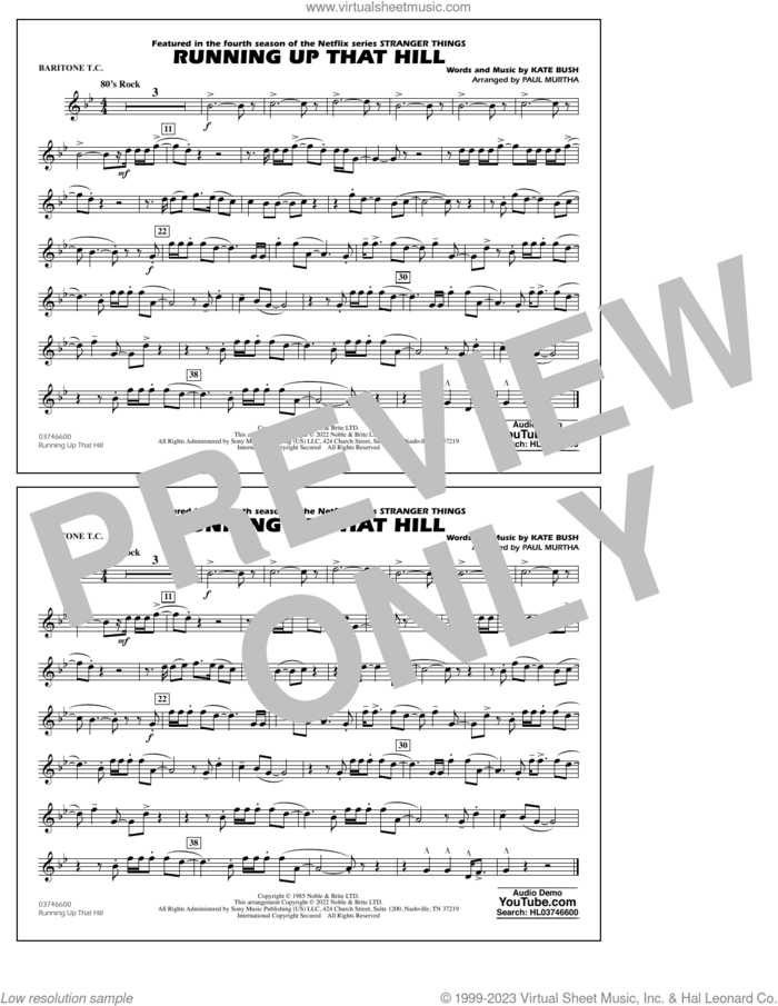 Running Up That Hill (arr. Paul Murtha) sheet music for marching band (baritone t.c.) by Kate Bush and Paul Murtha, intermediate skill level
