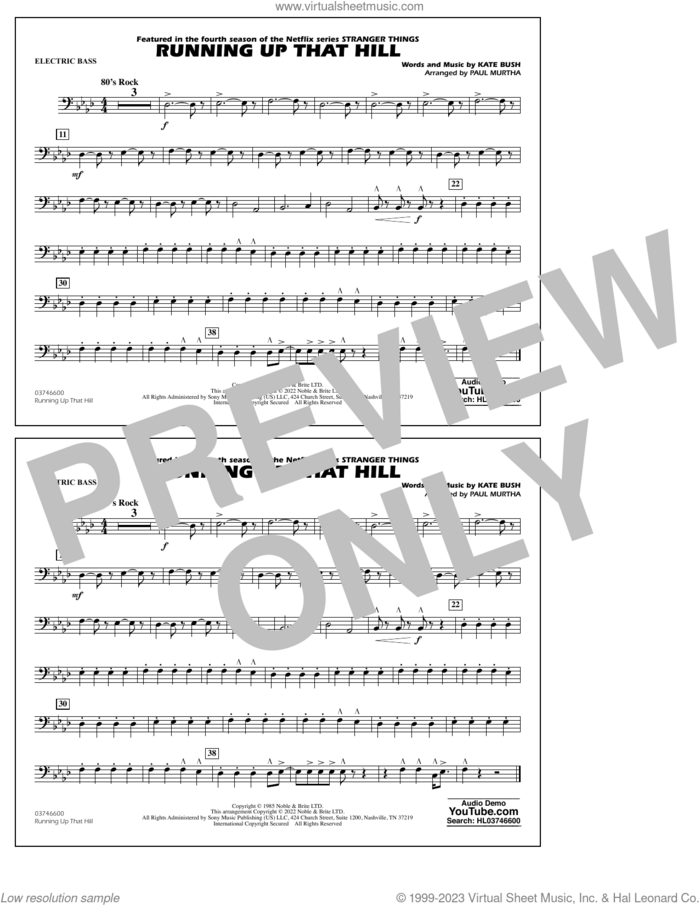 Running Up That Hill (arr. Paul Murtha) sheet music for marching band (electric bass) by Kate Bush and Paul Murtha, intermediate skill level