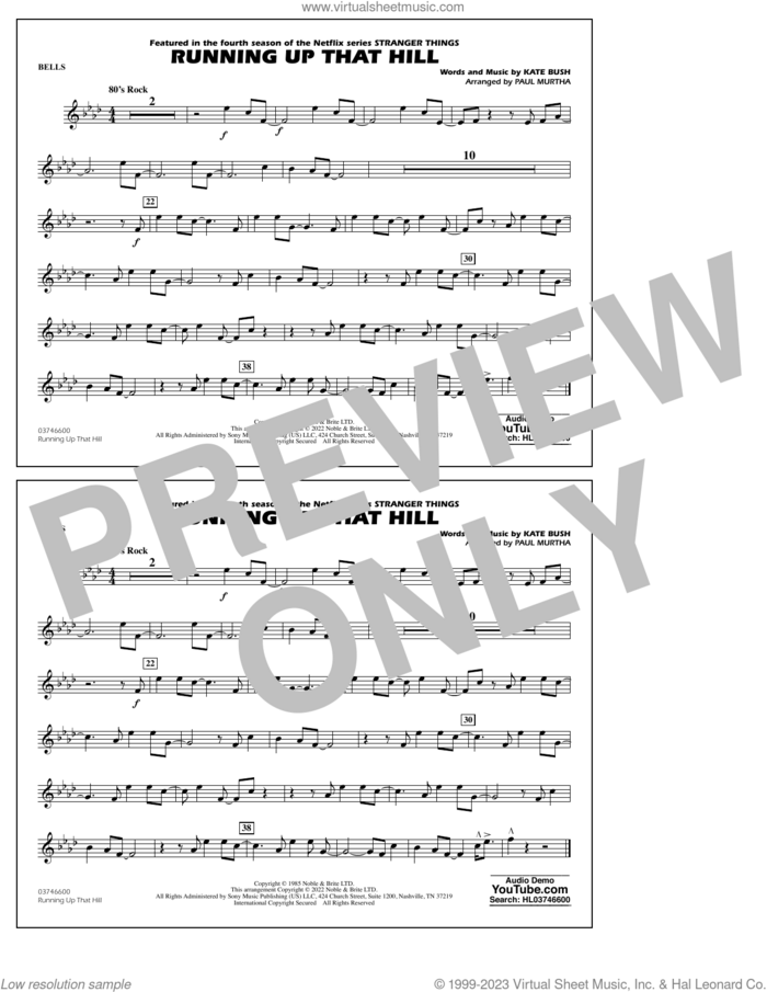 Running Up That Hill (arr. Paul Murtha) sheet music for marching band (bells) by Kate Bush and Paul Murtha, intermediate skill level