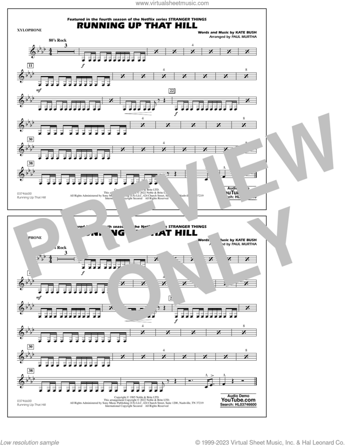 Running Up That Hill (arr. Paul Murtha) sheet music for marching band (xylophone) by Kate Bush and Paul Murtha, intermediate skill level
