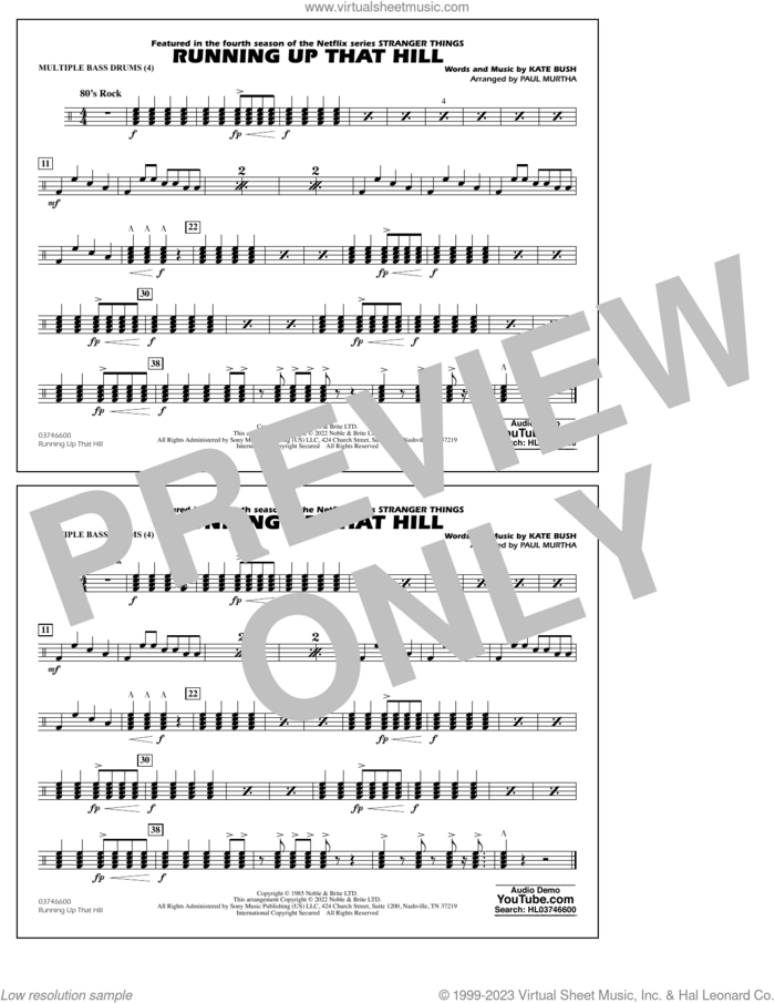 Running Up That Hill (arr. Paul Murtha) sheet music for marching band (multiple bass drums) by Kate Bush and Paul Murtha, intermediate skill level