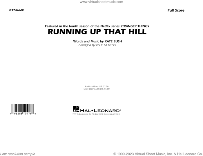 Running Up That Hill (from Stranger Things) (arr. Paul Murtha) (COMPLETE) sheet music for marching band by Paul Murtha and Kate Bush, intermediate skill level