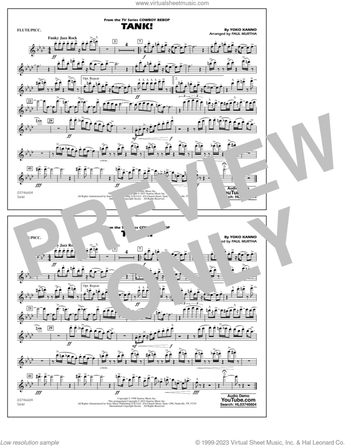 Tank! (from Cowboy Bebop) (arr. Murtha) sheet music for marching band (flute/piccolo) by Yoko Kanno and Paul Murtha, intermediate skill level