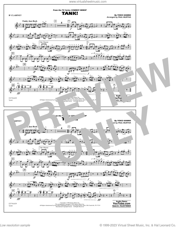 Tank! (from Cowboy Bebop) (arr. Murtha) sheet music for marching band (Bb clarinet) by Yoko Kanno and Paul Murtha, intermediate skill level