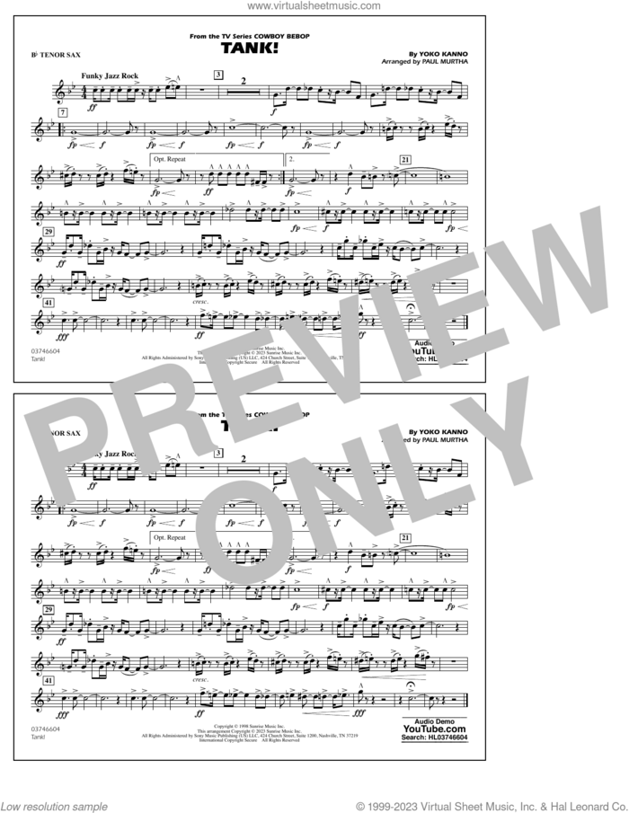 Tank! (from Cowboy Bebop) (arr. Murtha) sheet music for marching band (Bb tenor sax) by Yoko Kanno and Paul Murtha, intermediate skill level