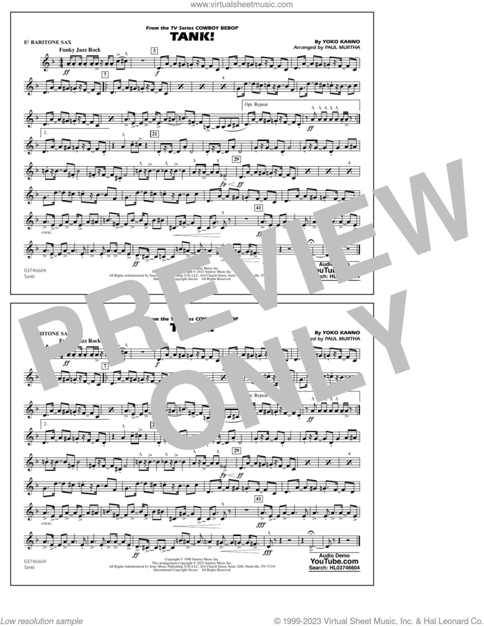 Tank! (from Cowboy Bebop) (arr. Murtha) sheet music for marching band (Eb baritone sax) by Yoko Kanno and Paul Murtha, intermediate skill level