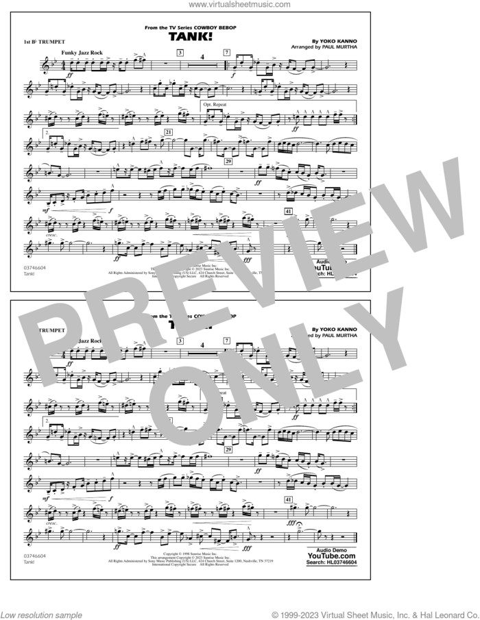 Tank! (from Cowboy Bebop) (arr. Murtha) sheet music for marching band (1st Bb trumpet) by Yoko Kanno and Paul Murtha, intermediate skill level