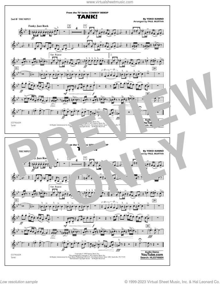 Tank! (from Cowboy Bebop) (arr. Murtha) sheet music for marching band (2nd Bb trumpet) by Yoko Kanno and Paul Murtha, intermediate skill level