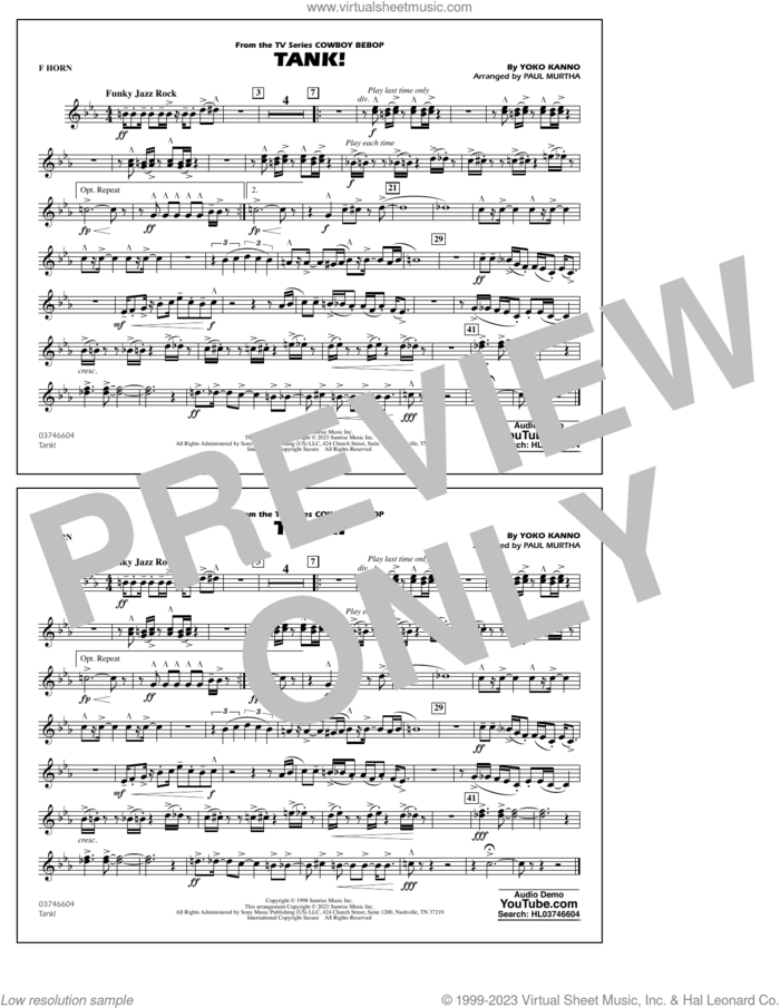 Tank! (from Cowboy Bebop) (arr. Murtha) sheet music for marching band (f horn) by Yoko Kanno and Paul Murtha, intermediate skill level