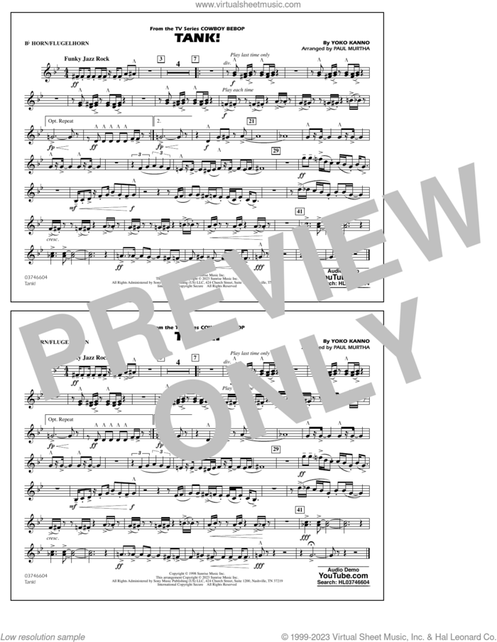 Tank! (from Cowboy Bebop) (arr. Murtha) sheet music for marching band (Bb horn/flugelhorn) by Yoko Kanno and Paul Murtha, intermediate skill level