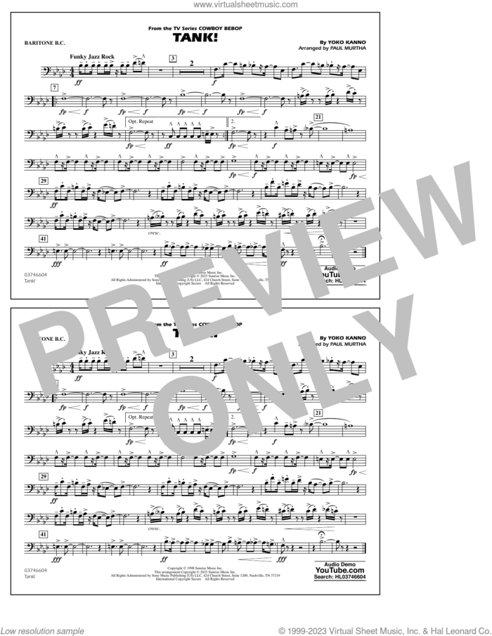Tank! (from Cowboy Bebop) (arr. Murtha) sheet music for marching band (baritone b.c.) by Yoko Kanno and Paul Murtha, intermediate skill level