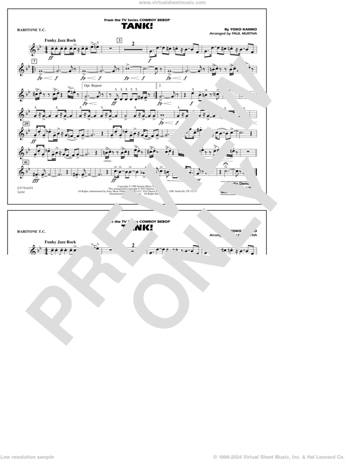 Tank! (from Cowboy Bebop) (arr. Murtha) sheet music for marching band (baritone t.c.) by Yoko Kanno and Paul Murtha, intermediate skill level