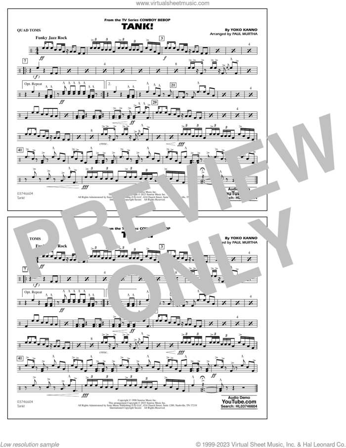 Tank! (from Cowboy Bebop) (arr. Murtha) sheet music for marching band (quad toms) by Yoko Kanno and Paul Murtha, intermediate skill level