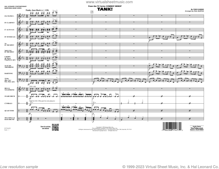 Tank! (from Cowboy Bebop) (arr. Paul Murtha) (COMPLETE) sheet music for marching band by Paul Murtha and Yoko Kanno, intermediate skill level