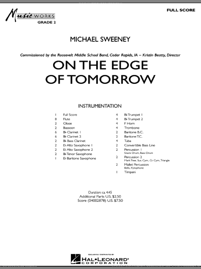 On the Edge of Tomorrow (COMPLETE) sheet music for concert band by Michael Sweeney, intermediate skill level