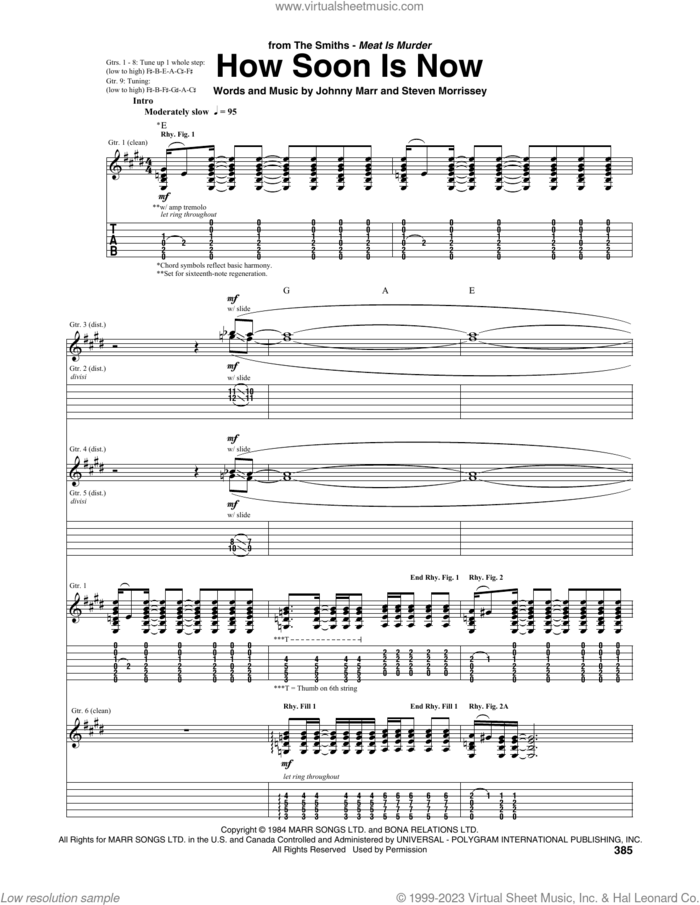 How Soon Is Now sheet music for guitar (tablature) by The Smiths, Johnny Marr and Steven Morrissey, intermediate skill level