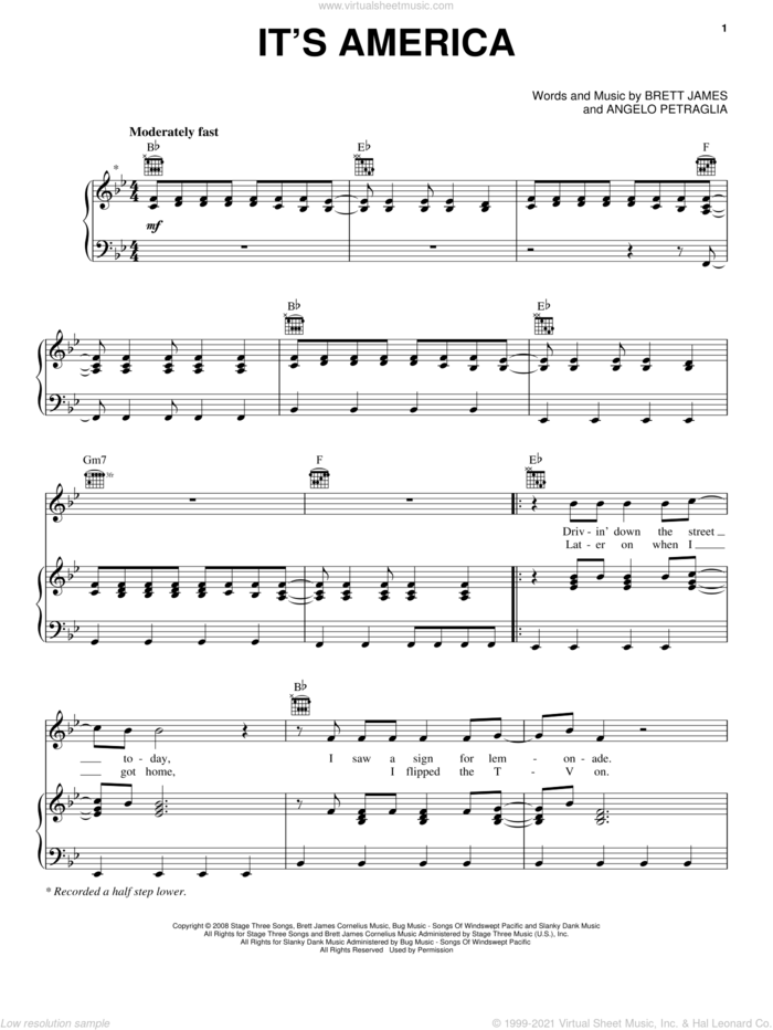 It's America sheet music for voice, piano or guitar by Rodney Atkins, Angelo Petraglia and Brett James, intermediate skill level