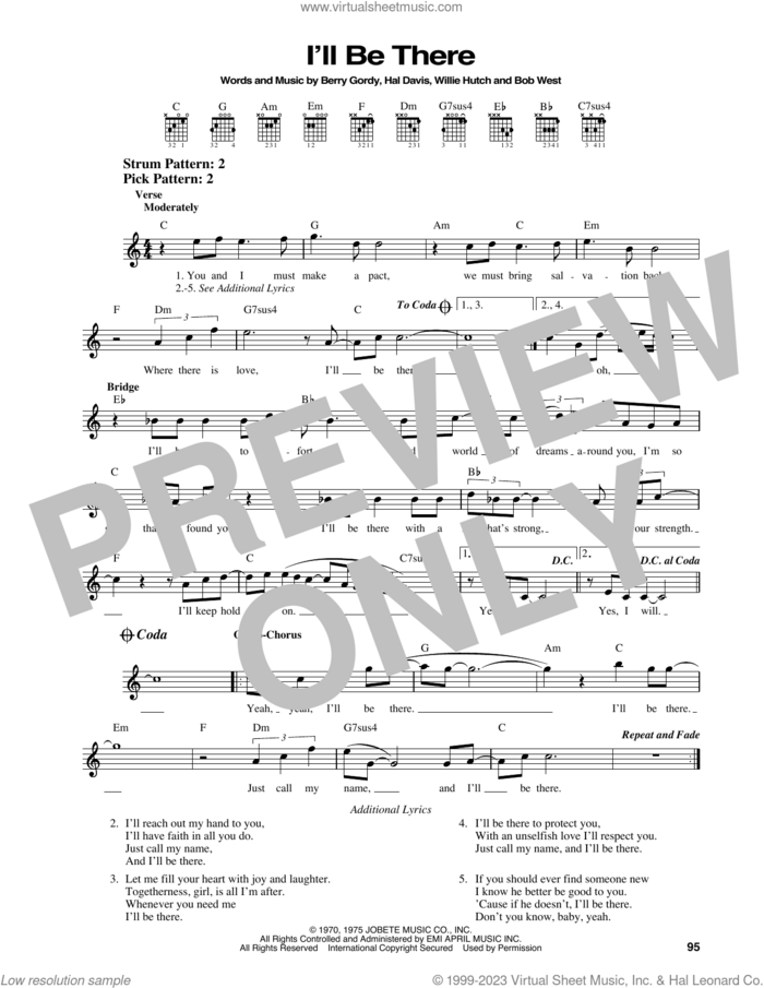 I'll Be There sheet music for guitar solo (chords) by The Jackson 5, Berry Gordy Jr., Bob West, Hal Davis and Willie Hutch, easy guitar (chords)