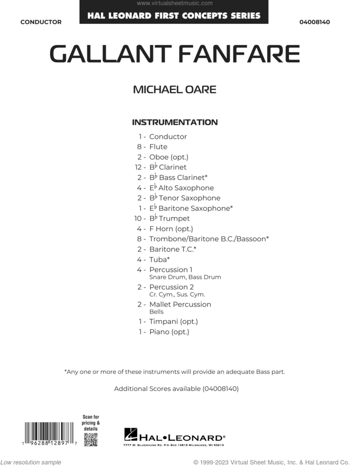Gallant Fanfare (COMPLETE) sheet music for concert band by Michael Oare, intermediate skill level