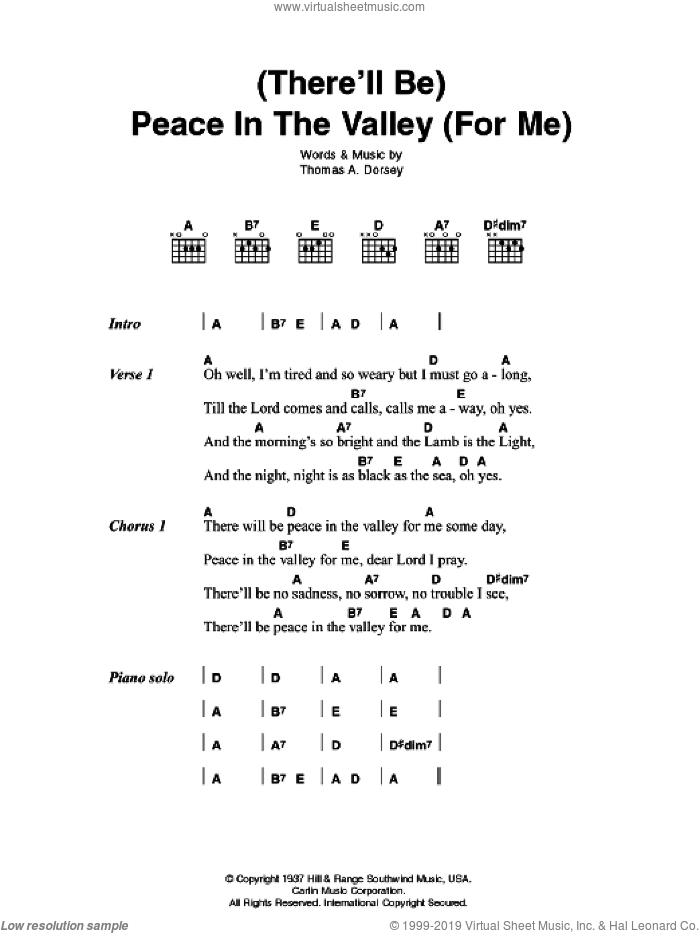 (There'll Be) Peace In The Valley (For Me) sheet music for guitar (chords) by Tommy Dorsey, intermediate skill level