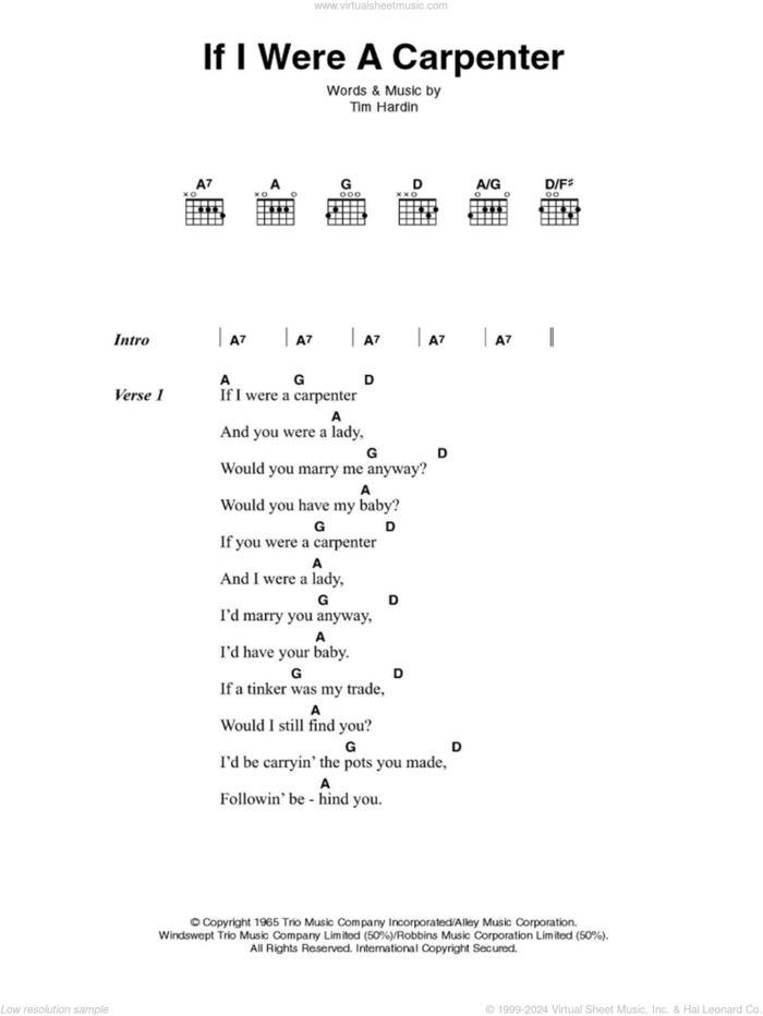 If I Were A Carpenter sheet music for guitar (chords) by Bobby Darin and Tim Hardin, intermediate skill level