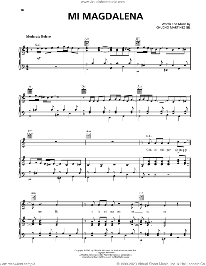Mi Magdalena sheet music for voice, piano or guitar by Trio Los Panchos and Chucho Martinez Gil, intermediate skill level
