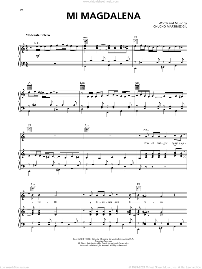 Mi Magdalena sheet music for voice, piano or guitar by Trio Los Panchos and Chucho Martinez Gil, intermediate skill level