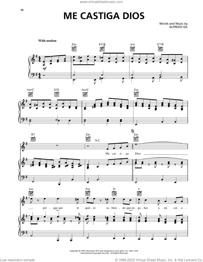 Me Castiga Dios sheet music for voice, piano or guitar by Trio Los Panchos and Alfredo Gil, intermediate skill level