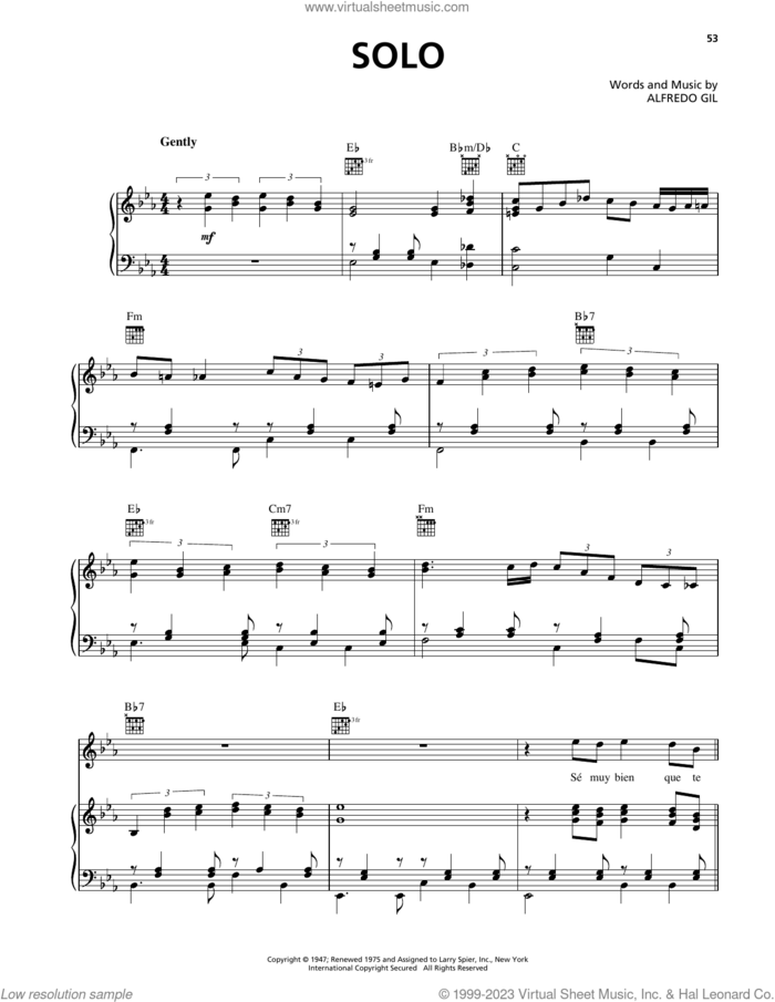 Solo sheet music for voice, piano or guitar by Trio Los Panchos and Alfredo Gil, intermediate skill level