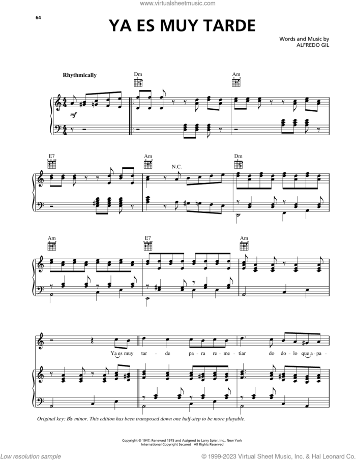 Ya Es Muy Tarde sheet music for voice, piano or guitar by Trio Los Panchos and Alfredo Gil, intermediate skill level