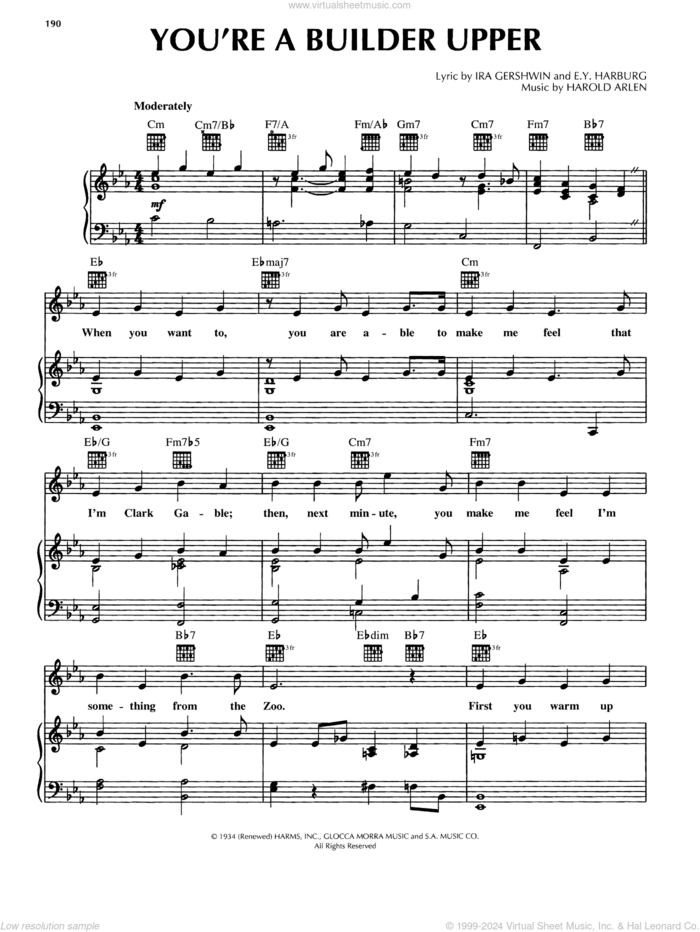You're A Builder Upper sheet music for voice, piano or guitar by Ira Gershwin, E.Y. Harburg and Harold Arlen, intermediate skill level
