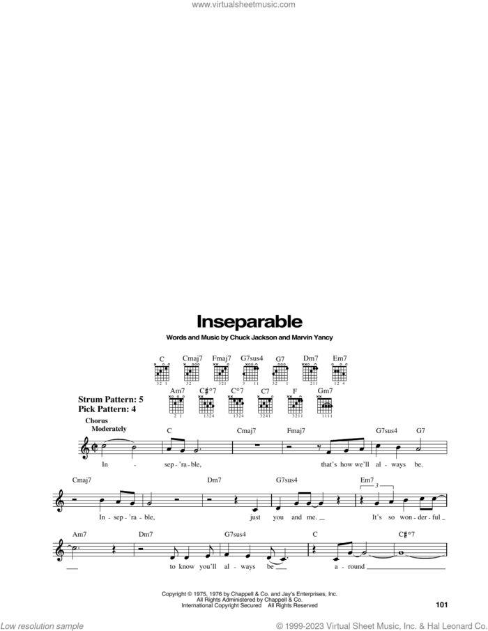 Inseparable sheet music for guitar solo (chords) by Natalie Cole, Chuck Jackson and Marvin Yancy, easy guitar (chords)