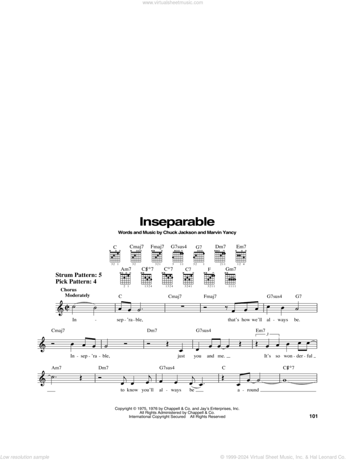 Inseparable sheet music for guitar solo (chords) by Natalie Cole, Chuck Jackson and Marvin Yancy, easy guitar (chords)