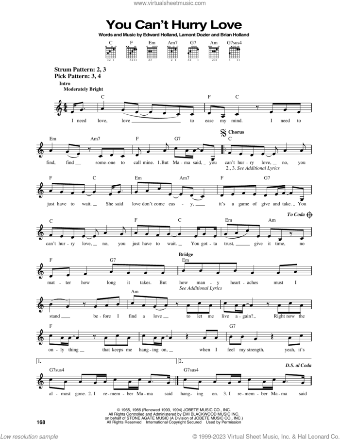 You Can't Hurry Love sheet music for guitar solo (chords) by The Supremes, Brian Holland, Edward Holland Jr. and Lamont Dozier, easy guitar (chords)
