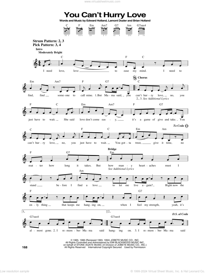 You Can't Hurry Love sheet music for guitar solo (chords) by The Supremes, Brian Holland, Edward Holland Jr. and Lamont Dozier, easy guitar (chords)