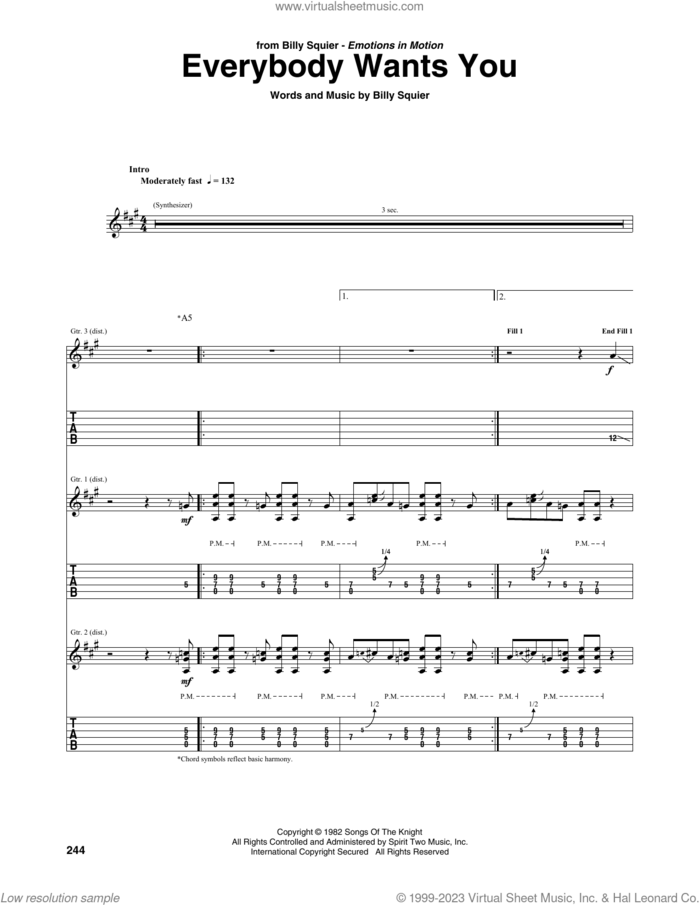Everybody Wants You sheet music for guitar (tablature) by Billy Squier, intermediate skill level