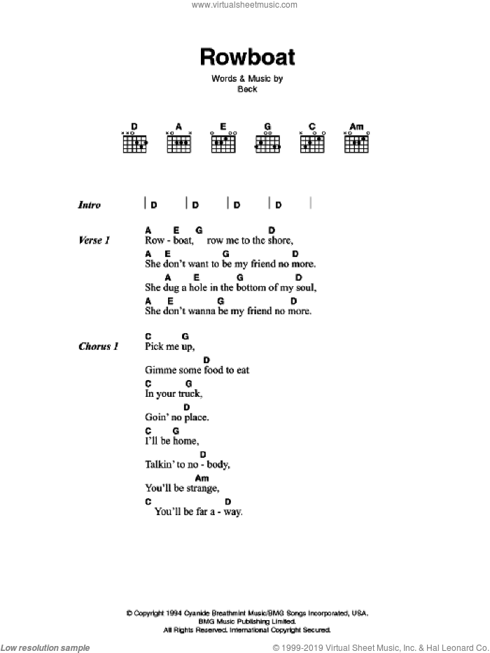 Rowboat sheet music for guitar (chords) by Johnny Cash and Beck Hansen, intermediate skill level