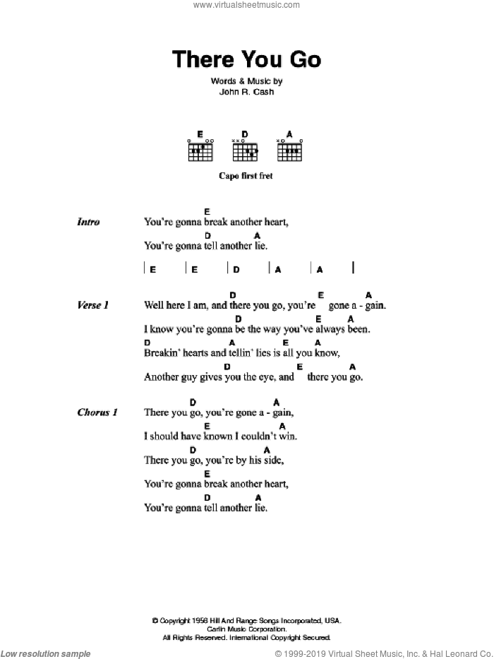 There You Go sheet music for guitar (chords) by Johnny Cash, intermediate skill level