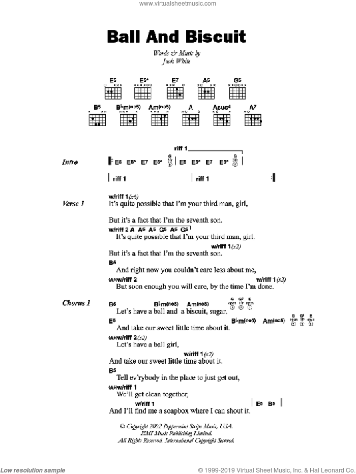 Ball And Biscuit sheet music for guitar (chords) by The White Stripes and Jack White, intermediate skill level